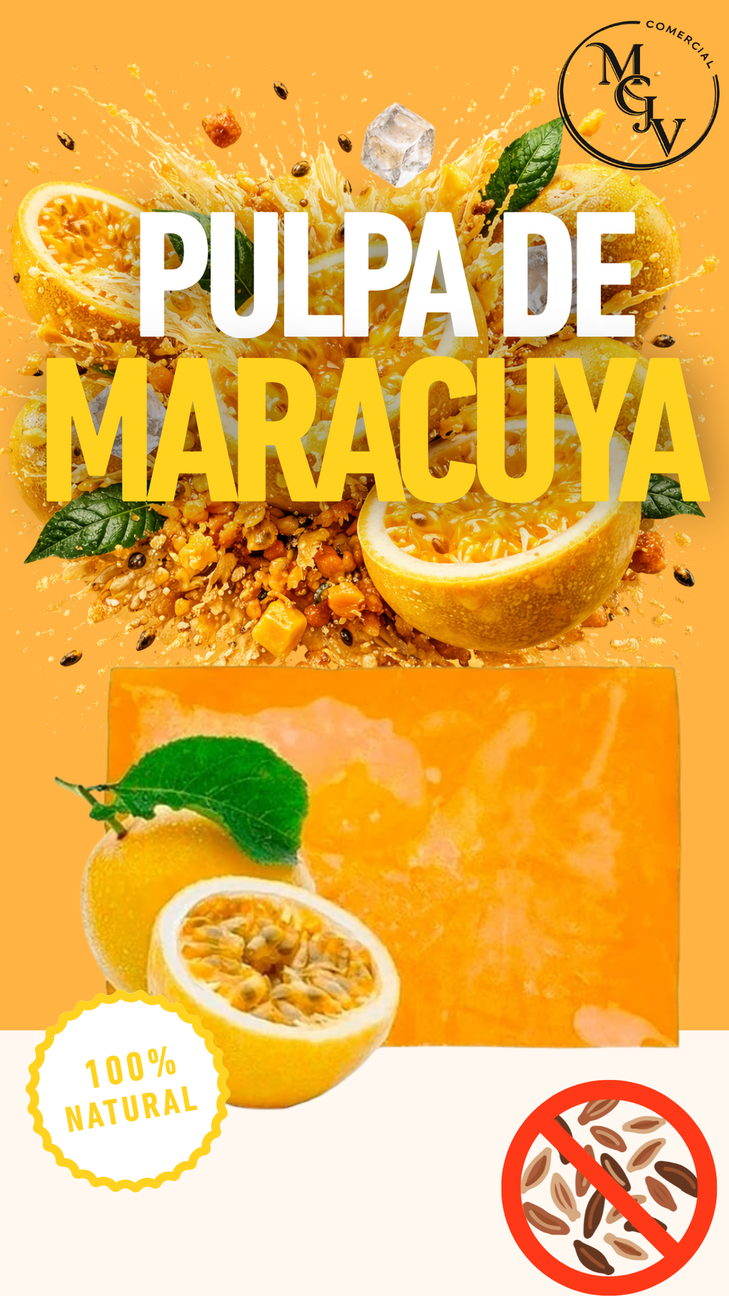 Pulpa de Maracuyá Sin semillas Congelada 1kg-3kg-5kg